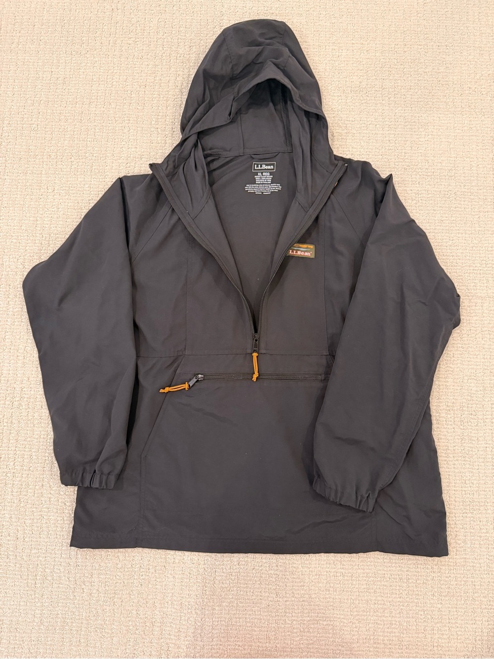 L.L. Bean Black Hooded Utility Jacket with Tan Accents